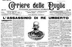 Prima pagina storica della Gazzetta del Mezzogiorno: Il Corriere delle Puglie e l’assassinio di Umberto I di Savoia