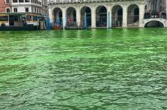 Il Canal Grande di Venezia si colora nuovamente di verde