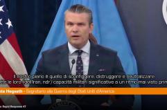 Iran, Hegseth "Distrutta la capacit&agrave; di costruire missili balistici"