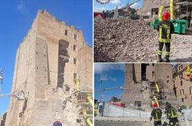 Roma, crolla una parte della Torre dei Conti, ai Fori Imperiali: un operaio in ospedale, un altro ancora sotto le macerie