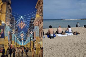 A Bari il Comune accende le luminarie di Natale: ma con 24 gradi c'è ancora chi fa il bagno
