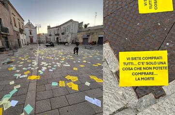 «Avete superato Totò Riina»: mistero a Veglie, nella notte piazza Umberto invasa da volantini d'odio