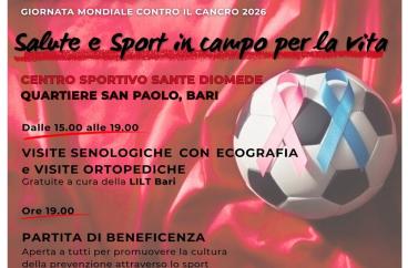 Giornata mondiale contro il cancro: a Bari il 4 febbraio si parla di prevenzione e sport con la LILT