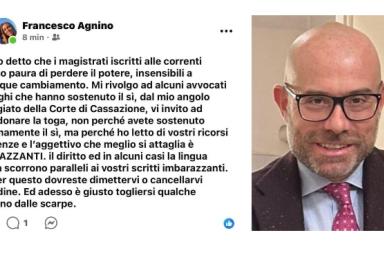 Giudice pugliese contro magistrati e avvocati sostenitori del sì: «Scrivete sentenze e ricorsi imbarazzanti, dimettetevi» Giudice pugliese contro magistrati e avvocati sostenitori del sì: «Scrivete sentenze e ricorsi imbarazzanti, dimettetevi»