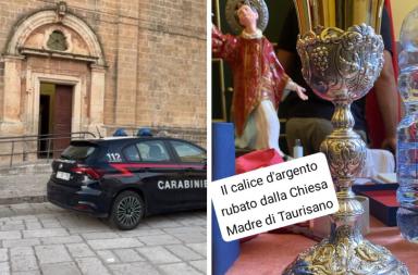 Taurisano, furto nella Chiesa Madre: ladri entrano in sacrestia e rubano calice da 4mila euro