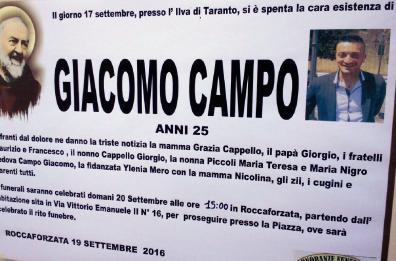 Roccaforzata, funerali dell'operaio morto