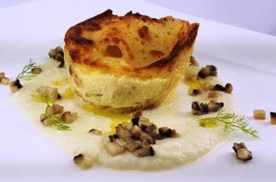 Finocchio in carrozza con la scamorza affumicata e dadolata di funghi cardoncelli e tartufo nero