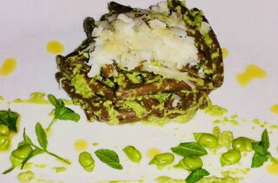 Maccheroncini al ferretto con pesto di fave novelle e mentuccia selvatica