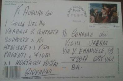 Cartolina al vetriolo
contro i Vigili di Brindisi