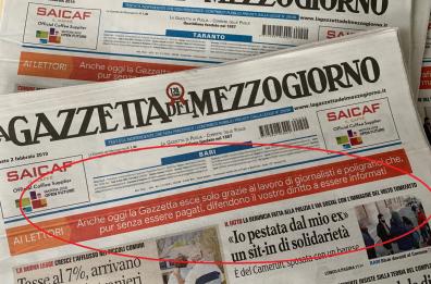 Gazzetta, l'avviso in prima pagina: lavoriamo senza essere pagati per garantire diritto a informazione