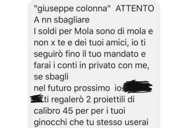 Sindaco di Mola minacciato di morte su Fb: «Non mi farò condizionare»