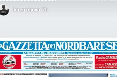 JovaBeachParty: Lorenzo «ringrazia» la «Gazzetta» su Instagram