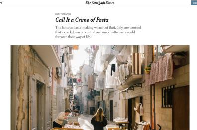 Bari, le orecchiette «criminali» sul New York Times. I vigili: nessuna vessazione