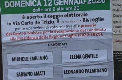Primarie in Puglia, polemica per manifesto pro-Emiliano a Bisceglie