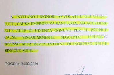 Coronavirus, a Tribunale Foggia «In aula singolarmente». Lecce, processi a porte chiuse. Potenza: allontanato avvocato