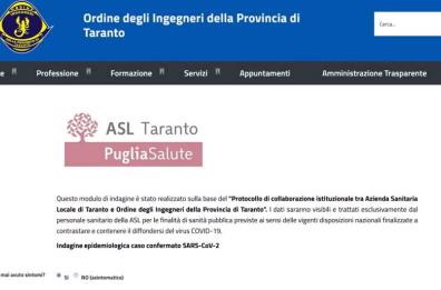 Taranto,  tracciamento contatti Covid:  sistema online a disposizione grazie ad Asl e Ordine ingegneri  