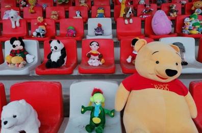 Calcio Bari, al posto dei tifosi in tribuna ci sono i peluche: pubblico speciale per beneficenza