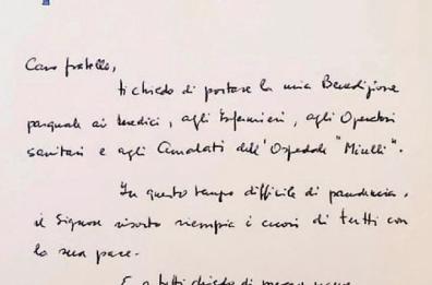 Acquaviva, la benedizione di Papa Francesco agli operatori sanitari e ammalati del «Miulli»