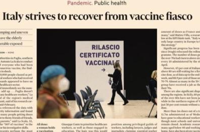 Financial Times bacchetta l'Italia e la Puglia: «Così cerca di riprendersi dal fiasco dei vaccini»