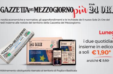 La Gazzetta del Mezzogiorno lunedì 3 maggio in edicola abbinata a Il Sole 24 Ore