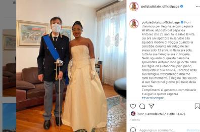 Foggia,  poliziotto accompagna all'altare una nigeriana che salvò 23 anni fa