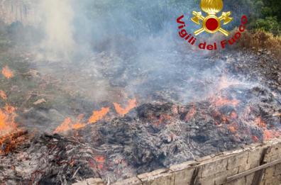 Lecce, incendio in via Rapolla: in fiamme sfalci di potatura ammassati in un'area recintata