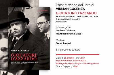 «Giocatori d'azzardo»: il libro di Virman Cusenza presentato a Bari