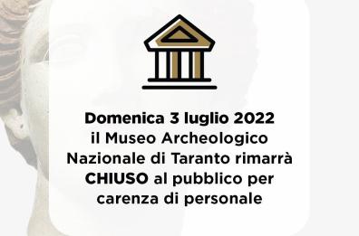 Taranto, domenica 3 luglio il Museo MarTA resta chiuso: «Carenza di personale»