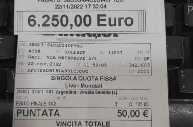 Mondiali, gioca 50 euro sulla vittoria in rimonta dell’Arabia Saudita e vince
