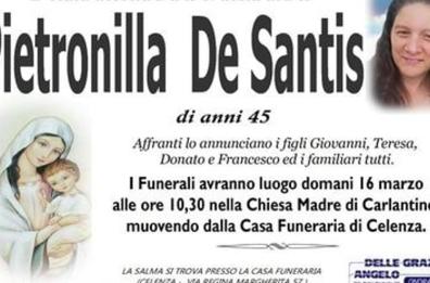 Carlantino, lutto cittadino per Pietronilla: domani l'ultimo saluto