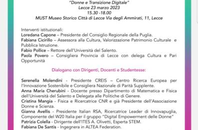 Donne e transizione digitale: workshop il 23 marzo a Lecce