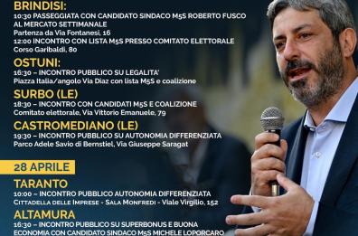 Arriva in Puglia il tour del Movimento 5 Stelle con Roberto Fico