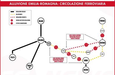 Alluvione Emilia Romagna, verso la riapertura lunedì della linea ferroviaria Bologna-Rimini