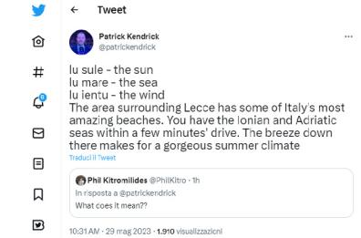 Il commentatore inglese celebra l'impresa del Lecce: «Lu sule, lu mare, lu ientu!»