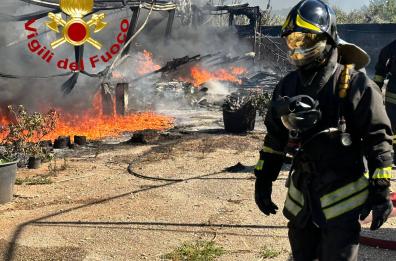 Taviano, scoppiano due incendi in contemporanea: a fuoco alberi e capannoni