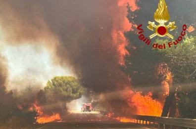 Incendi in Salento, brucia la vegetazione nelle campagne intorno a Gallipoli: Canadair in azione (VIDEO)