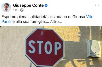 Insulti e offese su un segnale stradale contro il sindaco di Ginosa:  la solidarietà di Giuseppe Conte