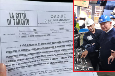 Ex-Ilva, il ministro Urso alla celebrazione per il riavvio del forno. I tarantini lo accolgono con il «finto daspo» FOTO/VIDEO