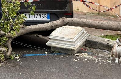 Maltempo a Copertino, crollano le luminarie: tragedia sfiorata con un capitello che cade per strada