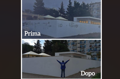 Bari, nuovo murale dei Retake a Japigia: «Il trenino del Bari» simbolo del gioco di squadra