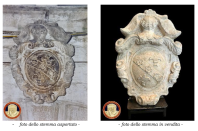 Antico stemma araldico di marmo rubato negli '70 a Bisceglie ritrovato da un antiquario a Trento