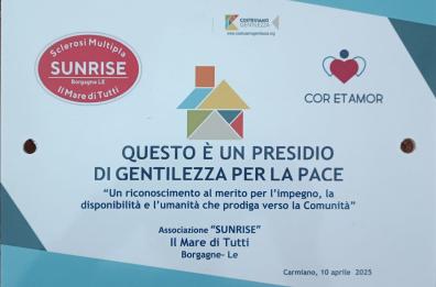 La salentina Sunrise Onlus diventa Presidio di Gentilezza per la Pace: è la prima associazione nazionale