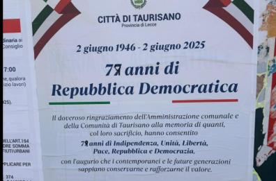 Ancora gaffe sui manifesti in Salento: a Taurisano la Repubblica compie 77 anni