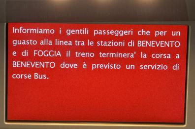 Guasto sulla linea ferroviaria tra Puglia e Campania: disagi, ritardi e modifiche di percorso