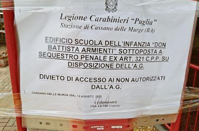 Cassano, l'asilo è a rischio crollo: il Don Battista Armienti sotto sequestro giudiziario