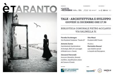A «È Taranto» si parla di architettura e sviluppo: una città che vive nel continuo gesto di reinventarsi A «È Taranto» si parla di architettura e sviluppo: una città che vive nel continuo gesto di reinventarsi