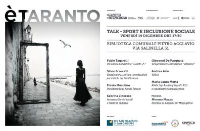 &Egrave; Taranto, ecco il talk &laquo;Sport e inclusione sociale&raquo;: sul potere educativo dello sport