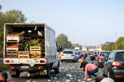 Cadono banconote da un camion della frutta nel Salento: automobilisti lasciano le auto in coda per raccogliere il denaro