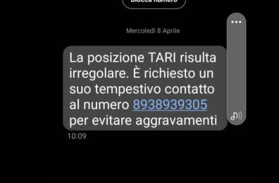 «La posizione Tari risulta irregolare», la truffa corre con l'sms: l'allarme dei Comuni «La posizione Tari risulta irregolare», la truffa corre con l'sms: l'allarme dei Comuni