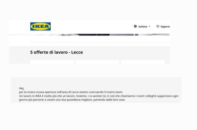 Ikea pronta a sbarcare a Lecce dopo il punto vendita di Bari: offerte di lavoro sul sito del colosso svedese Ikea pronta a sbarcare a Lecce dopo il punto vendita di Bari: offerte di lavoro sul sito del colosso svedese